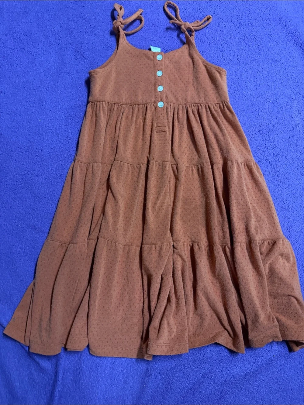 kate quinn Rust Brown Tiered Tie-Shoulder Dress- prairie dress bamboo